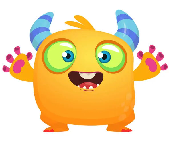 Feliz Monstro Dos Desenhos Animados Acenando Mãos Ilustração Vetorial Halloween — Vetor de Stock