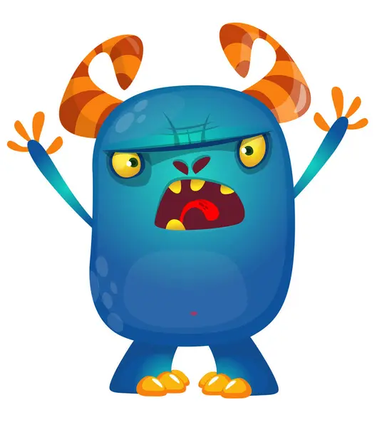 Glückliches Cartoon Monster Winkt Mit Den Händen Vektor Illustration Halloween — Stockvektor