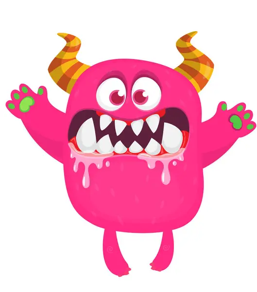 Boos Cartoon Monster Zwaaien Handen Illustratie — Stockvector