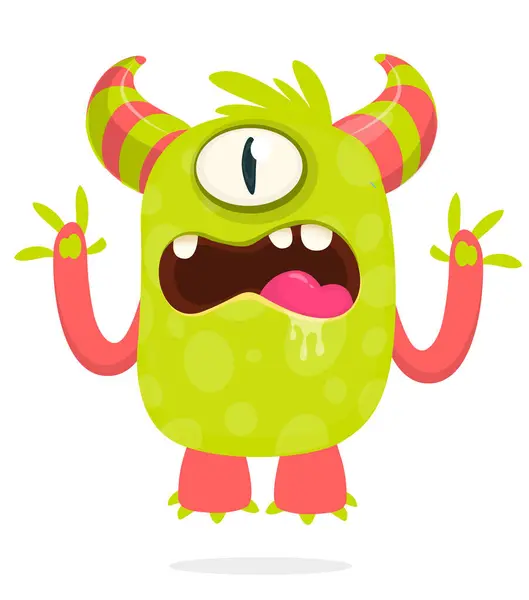 Happy Cartoon Monster Waving Hands Halloween Vector Illustration Great Package — Stock Vector