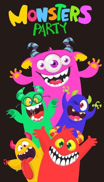 Cartoon Monster Set Einladung Zur Halloween Party Oder Plakatgestaltung Mit — Stockvektor