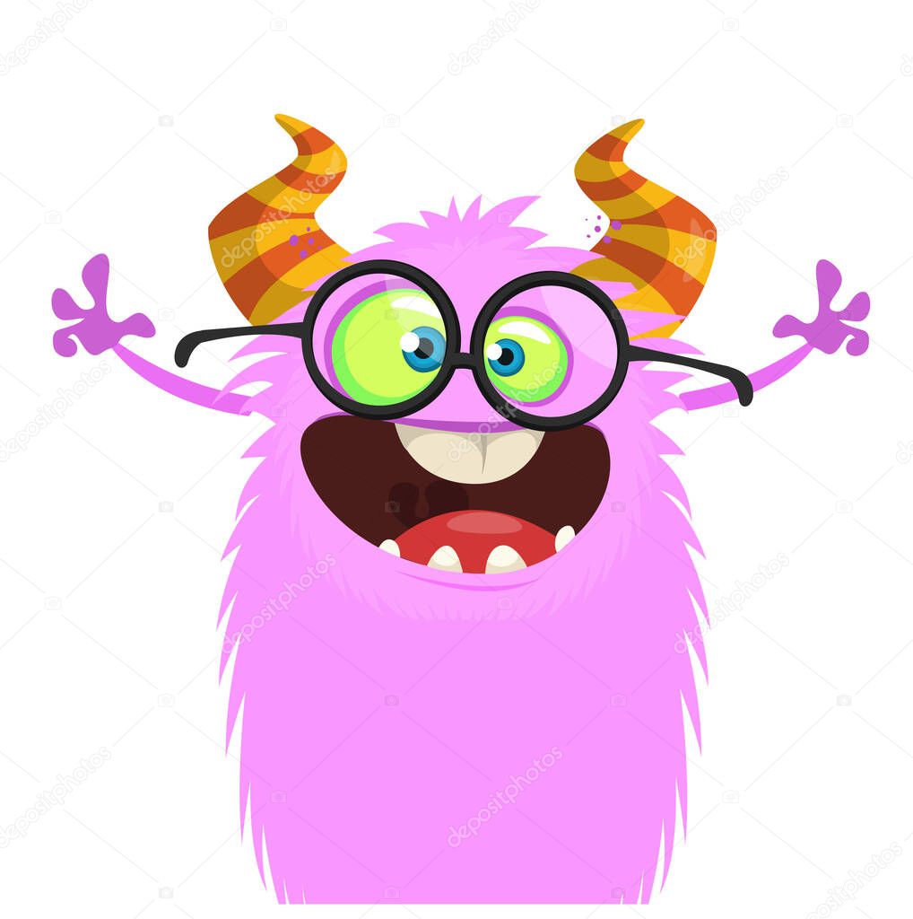 Funny cartoon monster character. Illustration of cute and happy creature or alien. Halloween vector design isolated.