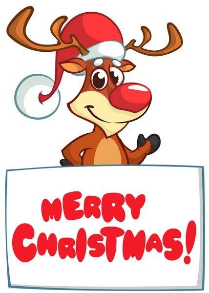 Kreskówka Śmieszne Czerwone Nosy Renifery Trzymając Puste Kartki Boże Narodzenie — Wektor stockowy