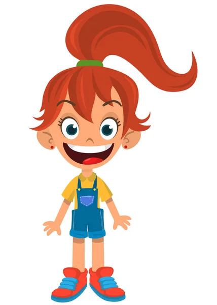 Cute Little Girl Waving Smiling Vector Illustration Happy Teenager Kid — Stock Vector