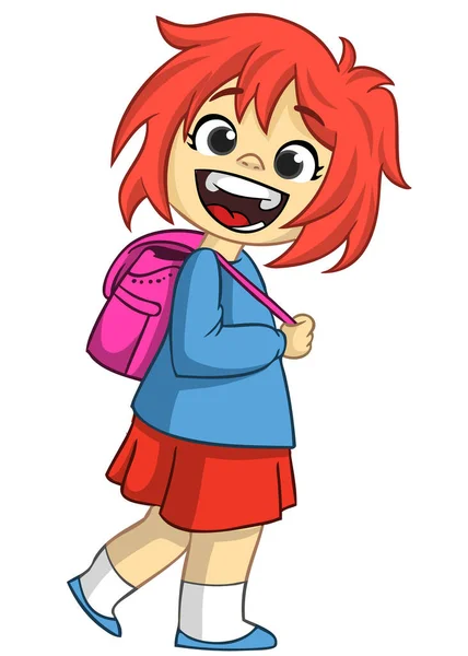 Cute Cute School Girl Backpack Vector Illustration Happy Teenager Kid — Stock Vector