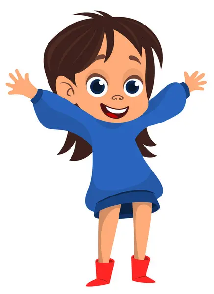 Милая Маленькая Девочка Машет Улыбается Векторная Иллюстрация Счастливого Подростка Повседневной Лицензионные Стоковые Иллюстрации