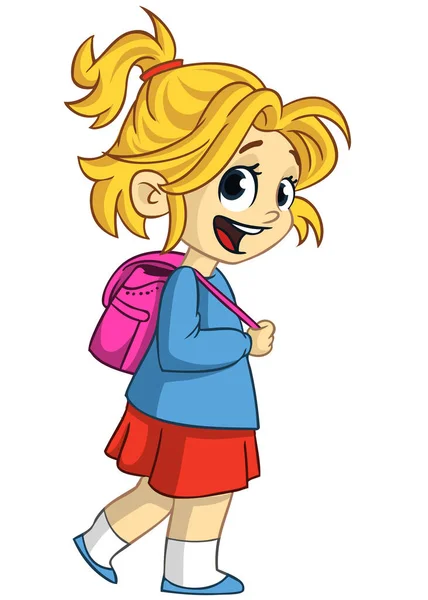 Cute Little Schoolgirl Backpack Vector Cartoon Illustration Happy Teenager Kid Vector Graphics