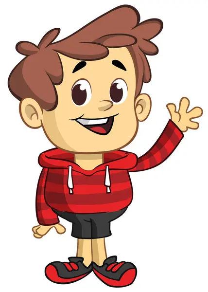 Cute Young Boy Waving Smiling Vector Cartoon Stock Vector
