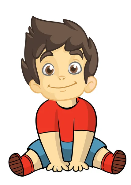 Симпатичный Мультяшный Маленький Мальчик Сидит Векторная Иллюстрация Счастливого Подростка Повседневной Лицензионные Стоковые Иллюстрации