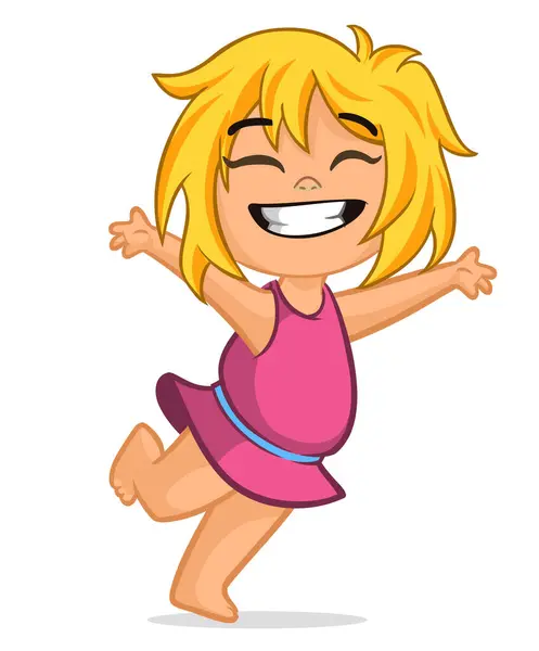 Cute Little Cartoon Blond Girl Smiling Dancing Vector Illustration Happy Vector Graphics