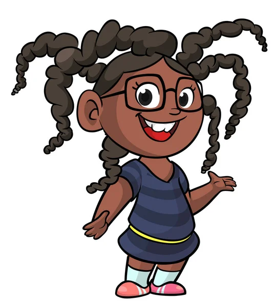Симпатичная Маленькая Афро Американка Арабка Улыбающаяся Векторная Иллюстрация Счастливого Подростка Векторная Графика