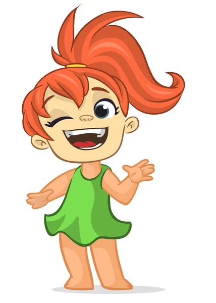 Cute Little Cartoon Girl Smiling Vector Illustration Happy Teenager Kid — Stock Vector