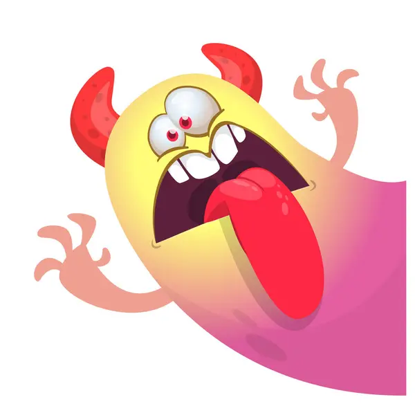 Cartoon scary flying ghost with funny face expression waving hands . Vector illustration isolated on white. Halloween design. — Illustration Cartoon Scary Flying Ghost Funny Face Expression Waving Hands Vector — Stock Vector