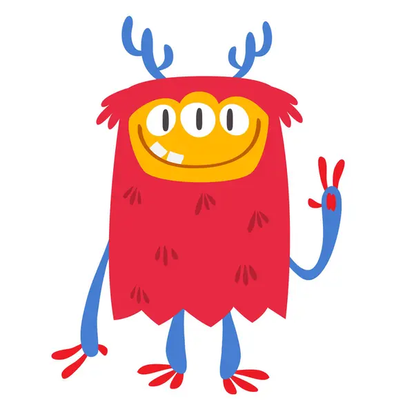 Funny cartoon monster character. Illustration of cute and happy alien creature for Halloween party decoration or package design. Vector isolated. — Illustration Funny Cartoon Monster Character Illustration Cute Happy Alien Creature Halloween — Stock Vector