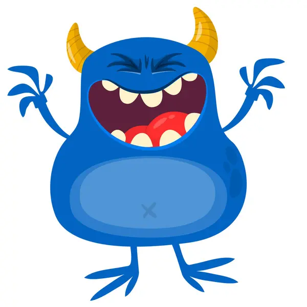 Cartoon cute alien with funny excited face expression waving hands . Vector illustration isolated on white. Halloween design — Illustration Cartoon Cute Alien Funny Excited Face Expression Waving Hands Vector — Stock Vector