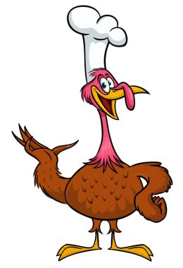 Cartoon happy cute thanksgiving turkey bird wearing chiefs hat. Vector illustration isolated. Design for Thanksgiving Day clipart