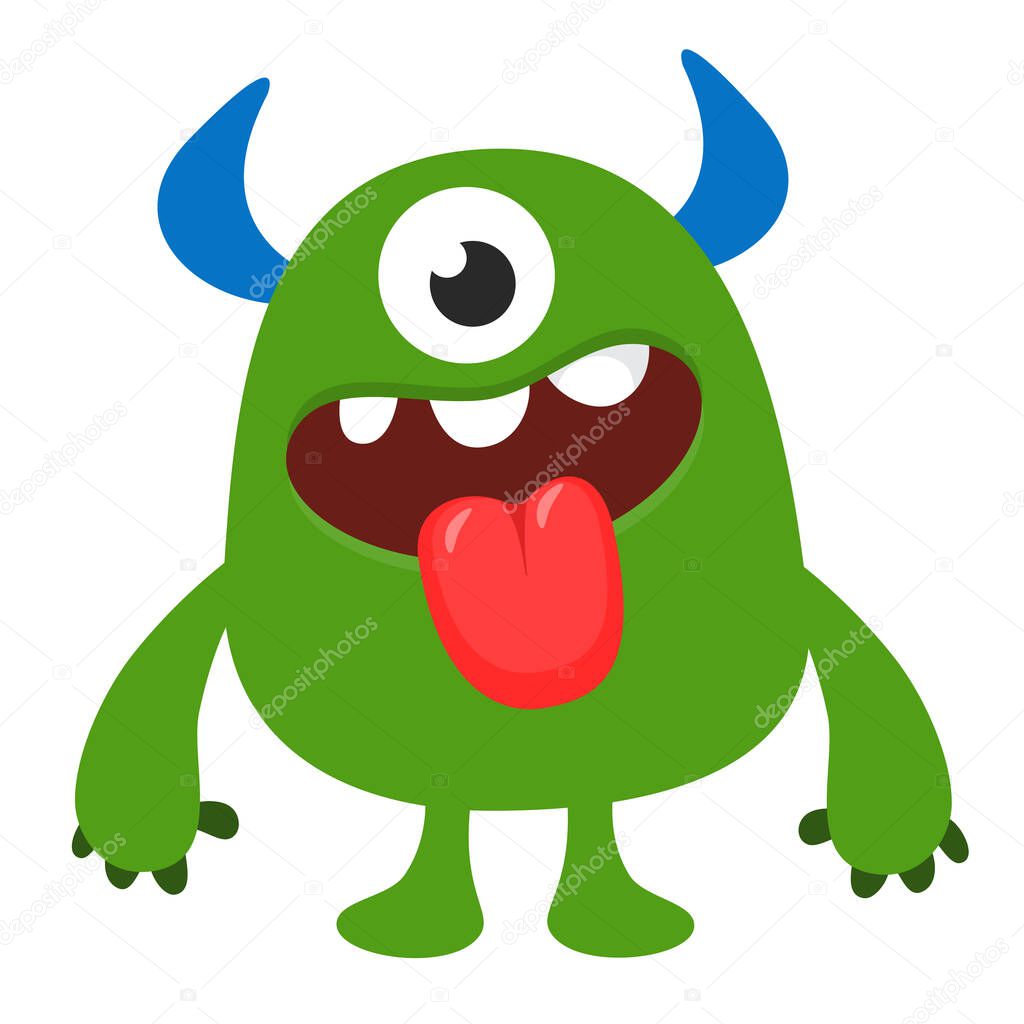 Cartoon cute monster with funny excited face expression waving hands . Vector illustration isolated on white. Halloween design