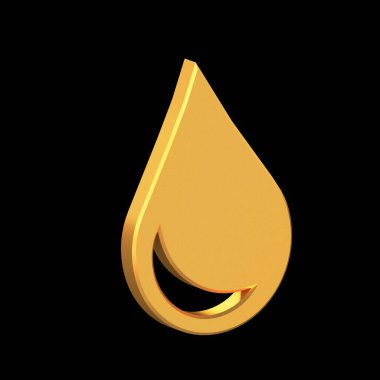 Drop 3D Icon Isolated on Black Background, Oil Icon Gold Texture, 3D Rendering