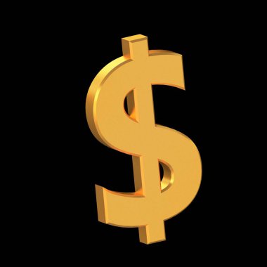 Dollar 3D Icon Isolated on Black Background, Gold Texture, 3D Rendering
