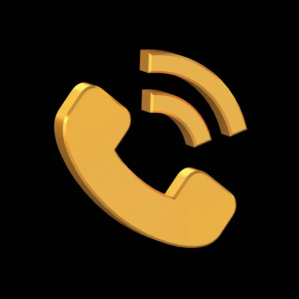 Call 3D Icon Isolated on Black Background, Phone Icon Gold Texture, 3D Rendering