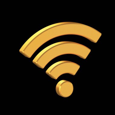 Wifi, Wireless Signal 3D Icon Isolated on Transparent Background, Gold Texture, 3D Rendering