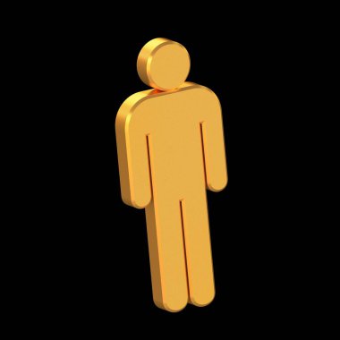 Man Full Body 3D Icon Isolated on Transparent Background, Gold Texture, Male Toilet Symbol, 3D Rendering