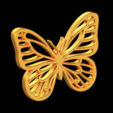 Butterfly 3D Icon Isolated on Transparent Background, Gold Texture, 3D Rendering