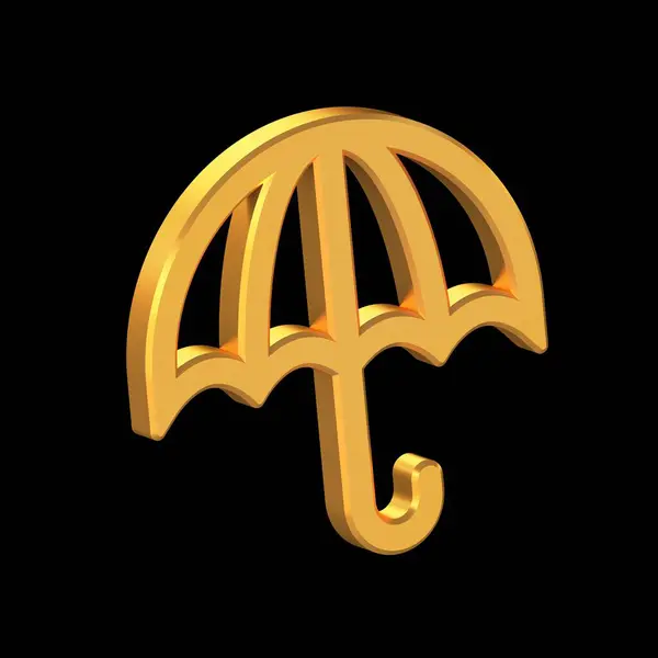 Umbrella Save from Water 3D Icon Isolated on Transparent Background, Gold Texture, 3D Rendering