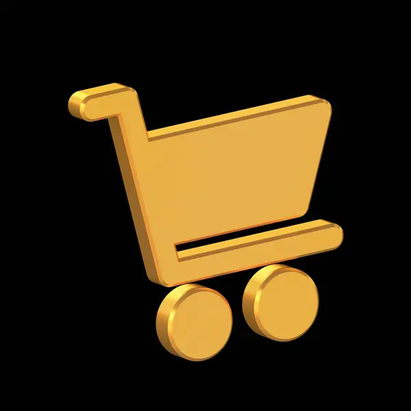 Shopping Trolley 3D Icon Isolated on Transparent Background, Gold Texture, 3D Rendering