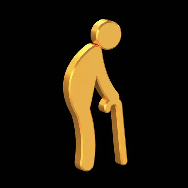 Old Man 3D Icon Isolated on Transparent Background, Senior Citizen Symbol, Gold Texture, 3D Rendering