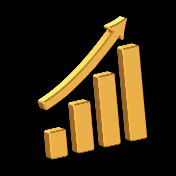 Growth Chart 3D Icon Isolated on Transparent Background, Gold Texture, 3D Rendering