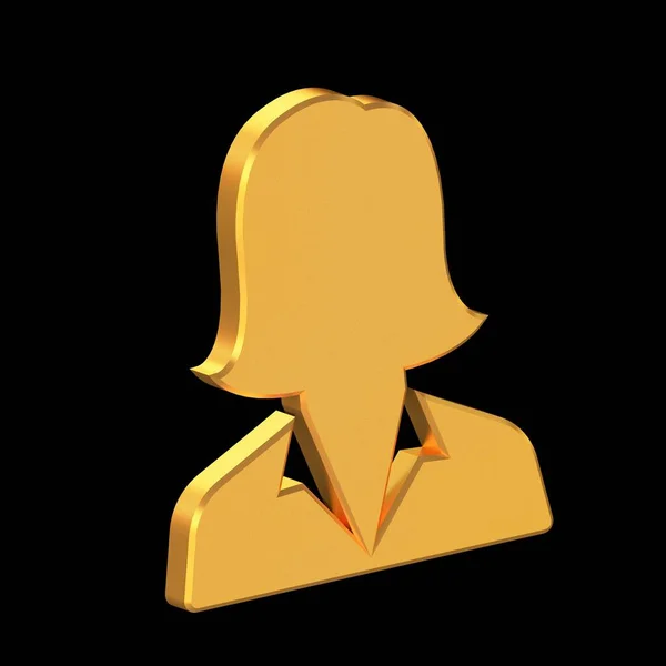 Female Face Profile 3D Icon Isolated on Transparent Background, Gold Texture, 3D Rendering