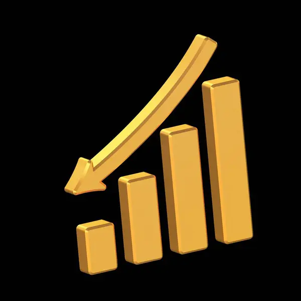 Down Chart 3D Icon Isolated on Transparent Background, Gold Texture, 3D Rendering