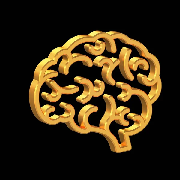 Brain 3D Icon Isolated on transparent Background, Gold Texture, 3D Rendering