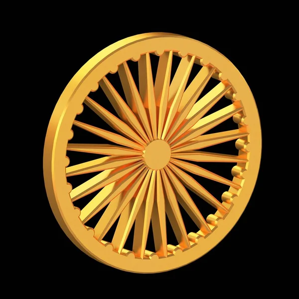 Indian Ashoka Chakra 3D Icon Isolated on Transparent Background, Gold Texture, 3D Rendering