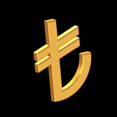 Turkish Lira 3D Icon Isolated on Transparent Background, Gold Texture, 3D Rendering