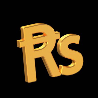 Rs Pakistani Rupees 3D Icon Isolated on Transparent Background, Gold Texture, 3D Rendering