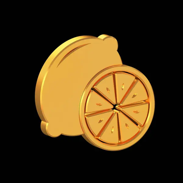 Lemon Whole and Slice 3D Icon Isolated on Transparent Background, Gold Texture, 3D Rendering