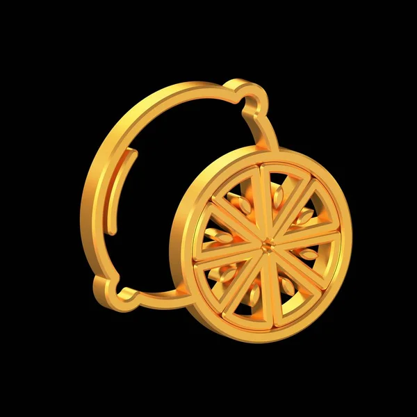Lemon Whole and Slice 3D Icon Isolated on Transparent Background, Gold Texture, 3D Rendering