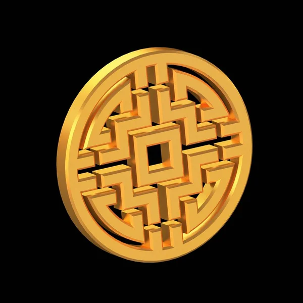 Chinese Traditional 3D Icon Isolated on Transparent Background, Gold Texture, 3D Rendering
