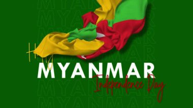 Myanmar Birliği, Birmanya Bayrağı Rüzgarda Dalgalanıyor, Mutlu Bağımsızlık Günü, Yüzen Kumaş 3D Hazırlama, Luma Matte Bayrak Seçimi