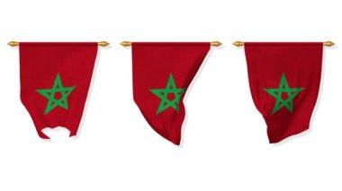 Morocco Wall Hanging Flag Waving in the Wind, 3D Rendering, Chroma Key, Luma Mate Selection