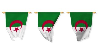 Algerian Wall Hanging Flag Waving in the Wind, 3D Rendering, Chroma Key, Luma Mate Selection
