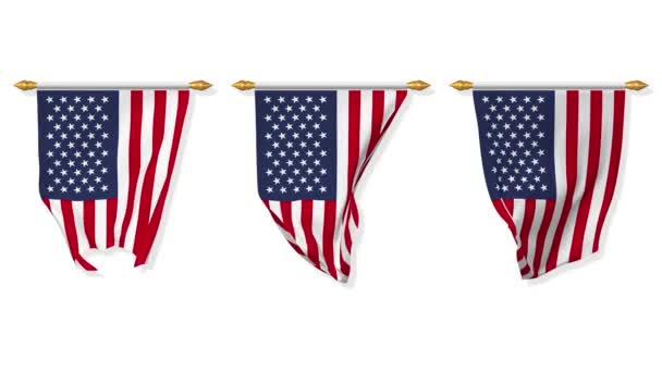 United State America Wall Hanging Flag Waving Wind Rendering Chroma — Stockvideo