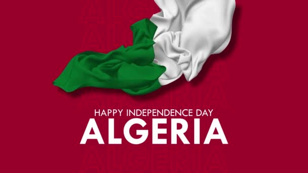 Algerian Flag Flying Wind Happy Independence Day Floating Cloth Rendering — Αρχείο Βίντεο