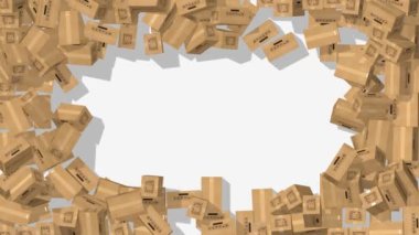 Shipping Carton Falling From All Sides, Two Different Brown and White Carton Colors, 3D Rendering
