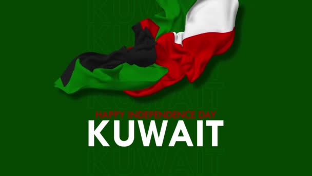 Σημαία Κουβέιτ Που Φέρουν Στον Άνεμο Ευτυχισμένη Ημέρα Ανεξαρτησίας Επιπλέοντας — Αρχείο Βίντεο