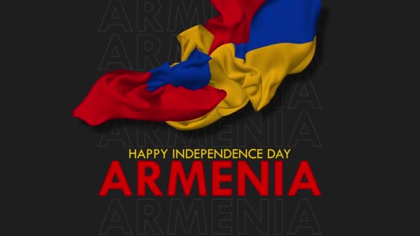 Σημαία Αρμενίας Που Φέρουν Στον Άνεμο Ευτυχισμένη Ημέρα Ανεξαρτησίας Επιπλέοντας — Αρχείο Βίντεο