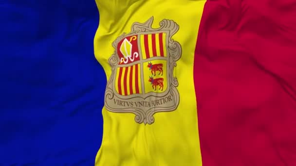 Andorra Flagga Sömlös Looping Bakgrund Loopas Bula Textur Tyg Viftande — Stockvideo