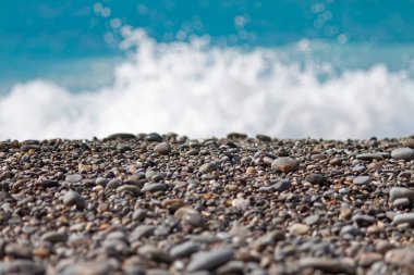 Beautiful view of stony beach and blue sea, Nice, France